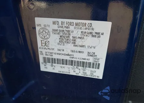 2012 Ford F-150 Xl z USA, uszkodzony, nr VIN 1FTMF1EM2CKD48411